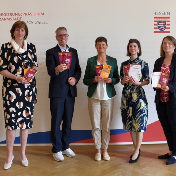 Pressekonferenz zum 30. KUSS - v.l.n.r.: Regierungspräsidentin Lindscheid, KUSS-Vorsitzender Landrat Engelhardt, Nicole Schlabach, Ulrike Schadeberg, Sibylle Wilfer